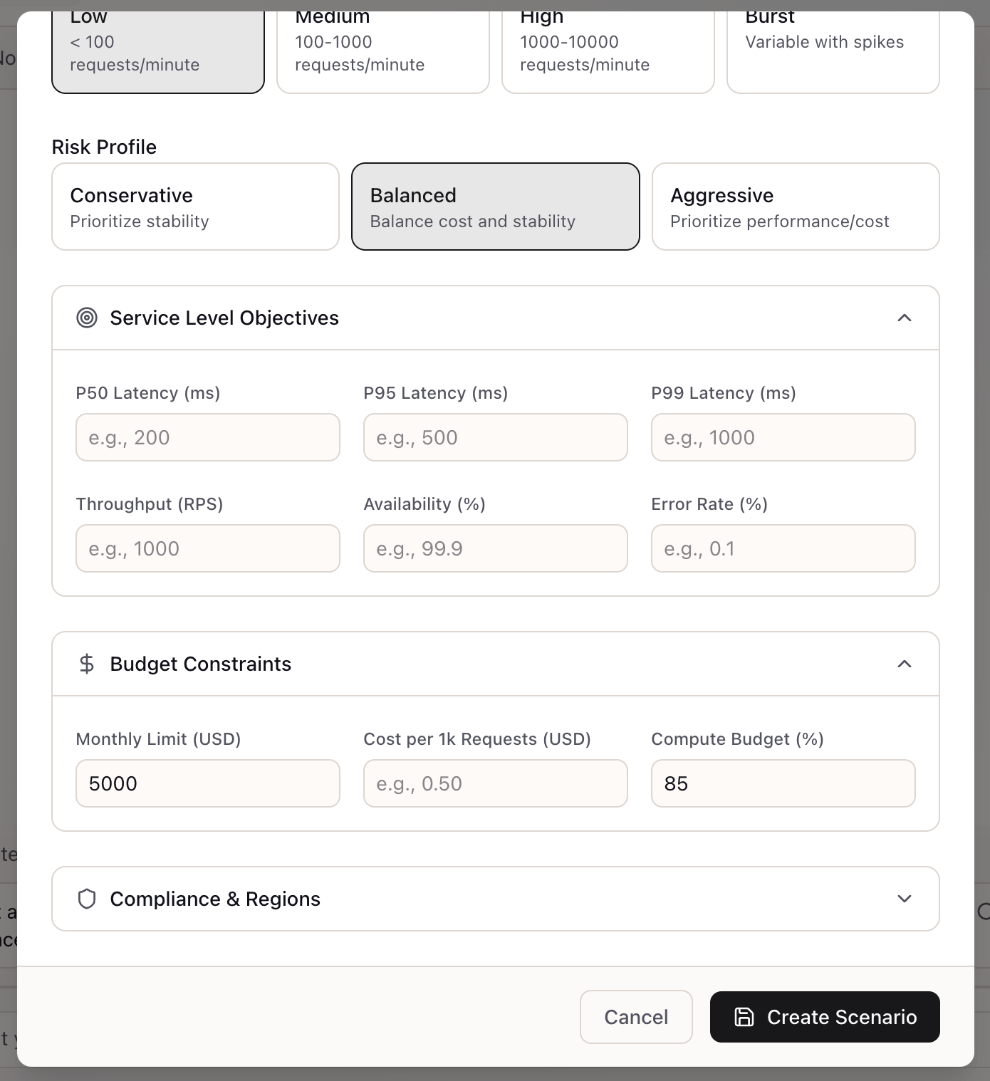 Service Level Objectives and Budget Constraints configuration sections