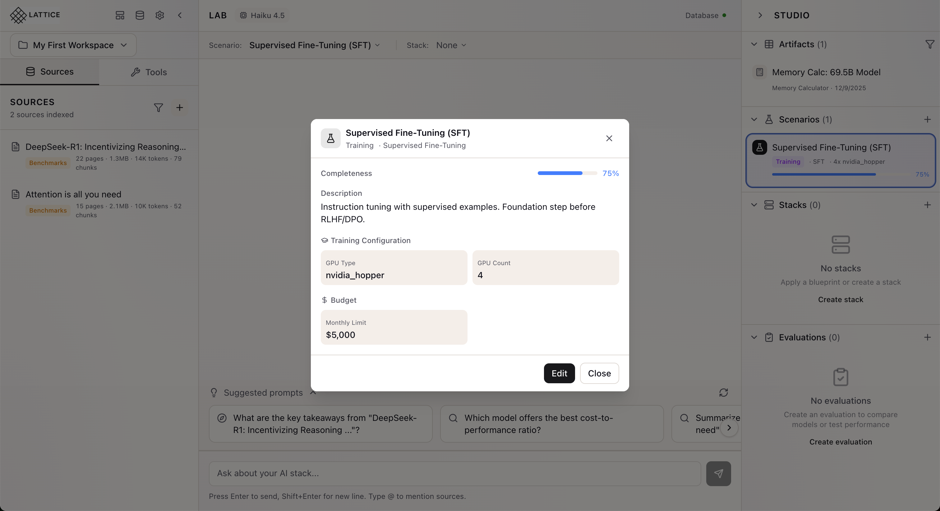 Created scenario displayed in the Studio panel with configuration summary