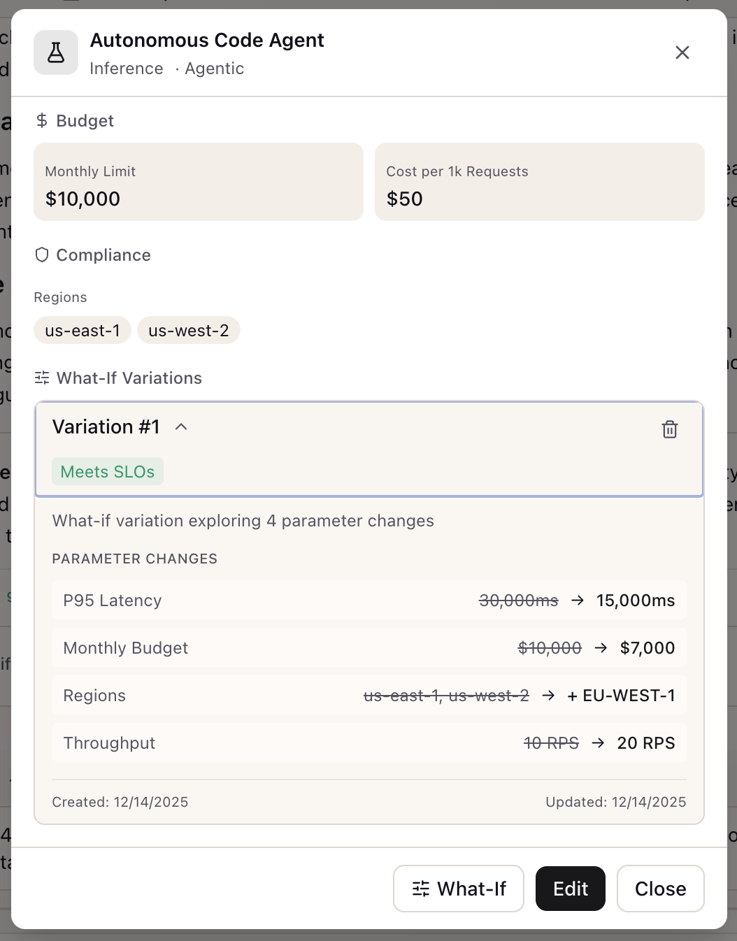 Impact summary showing cost and latency changes