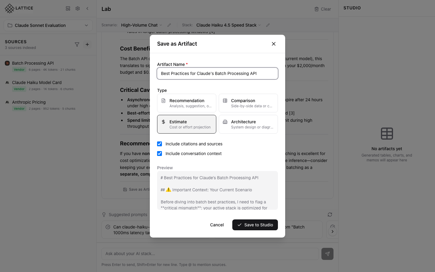 Saving an artifact in Lattice