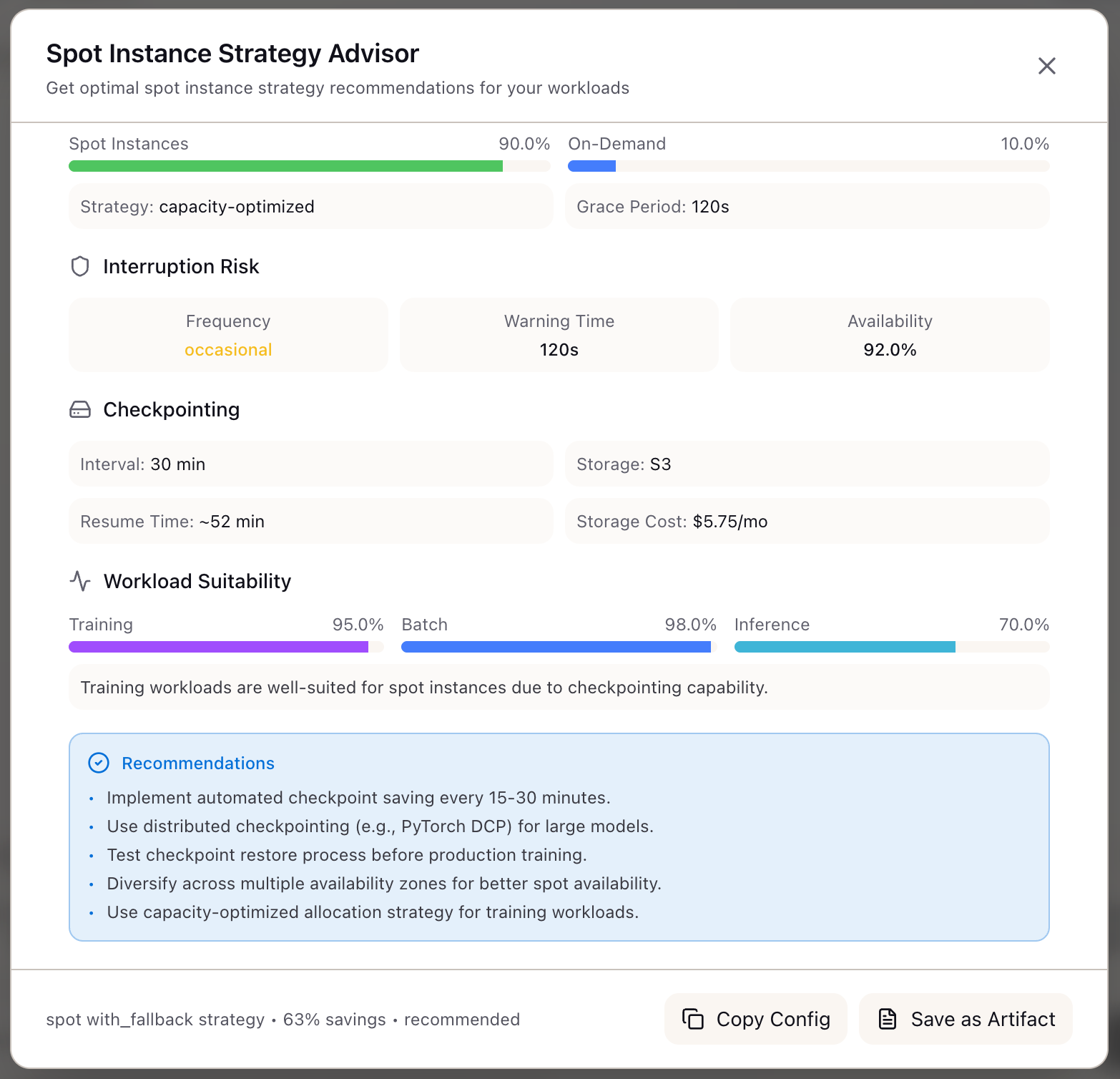 Spot Advisor advanced features